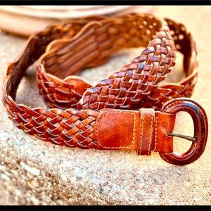 Echo Brown Italian Leather Belt Braided Vintage Size Large